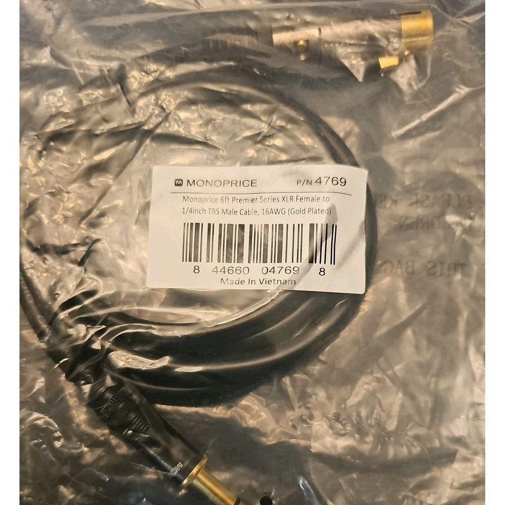 Monoprice XLR Female to 1/4in TRS Male Cable 6ft 16AWG Gold Plated 4769